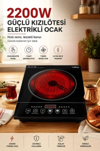 2200W Dijital Dokunmatik Tekli Elektrikli Ocak - Tüm Tencere Tiplerine Uyumlu Siyah Kristal